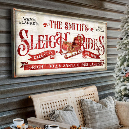 Sleigh Rides Christmas Sign canvas wall art in red vintage typography by Tailored Canvases on Tampa Home & Garden Store