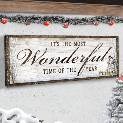 It's The Most Wonderful Time Of The Year Christmas Canvas Sign with rustic wood frame on Tampa Home & Garden Store