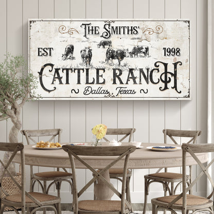 Branded Cattle Ranch Sign III canvas with vintage beige background and cow silhouettes Est 1998 on Tampa Home & Garden Store