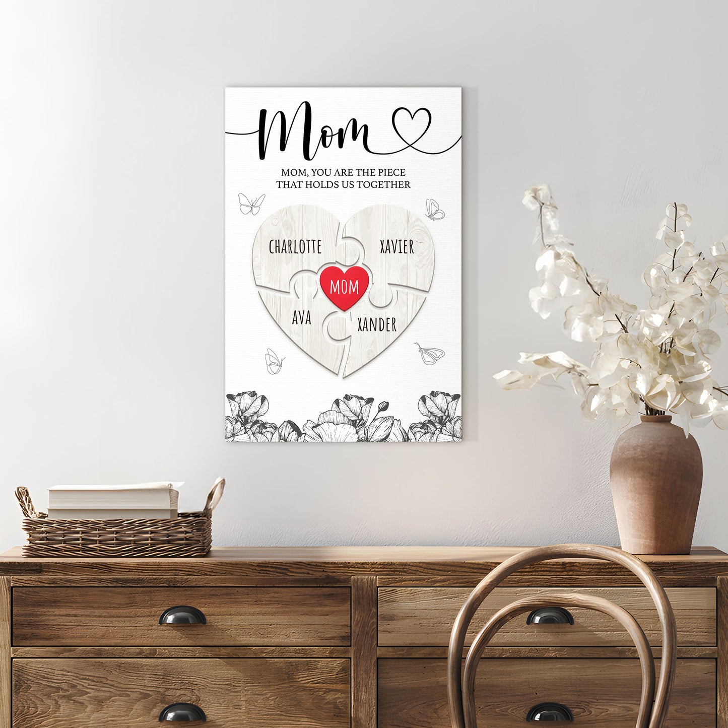 Mother's Day Sign III canvas with black Mom script and heart design on Tampa Home & Garden Store