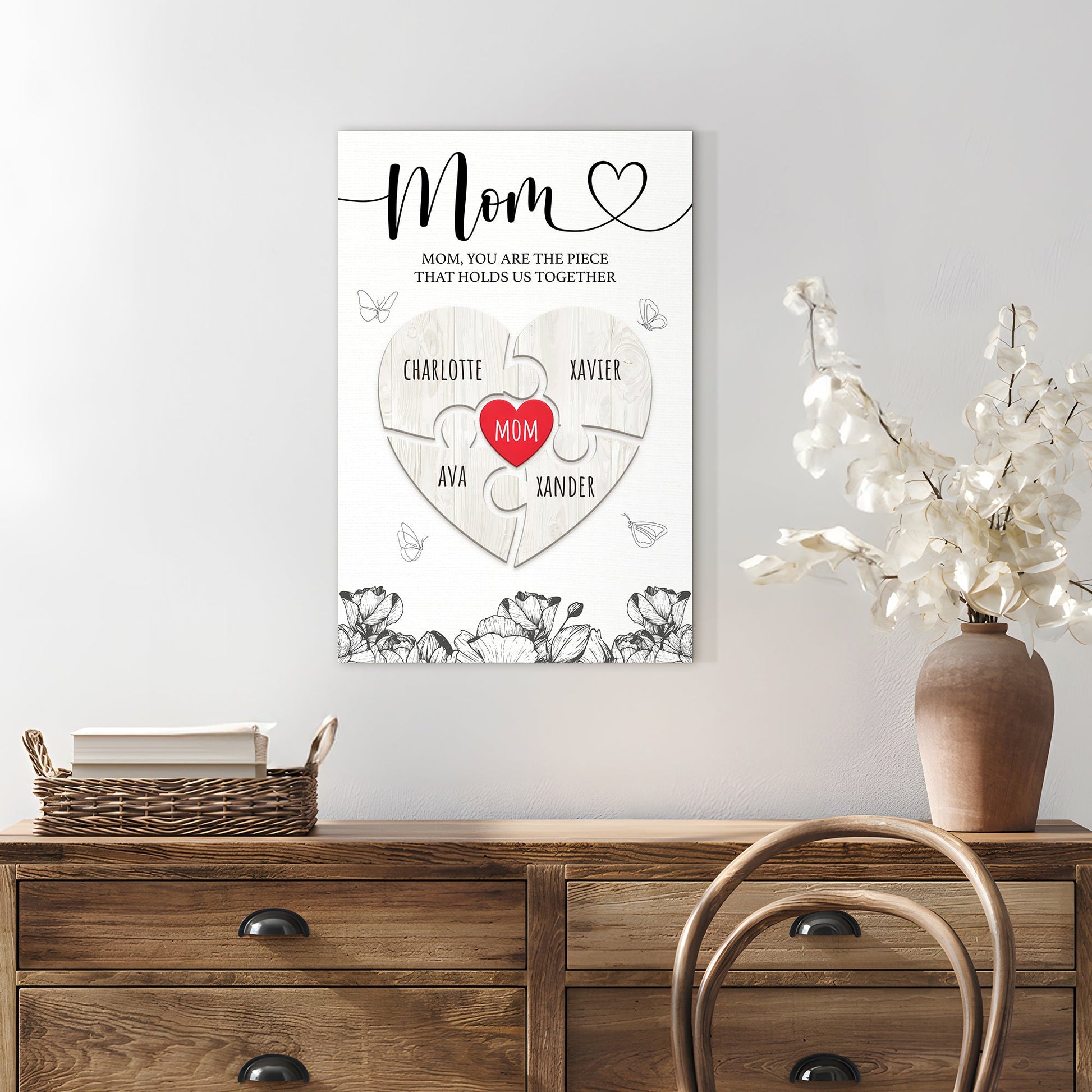 Mother's Day Sign III canvas with black Mom script and heart design on Tampa Home & Garden Store