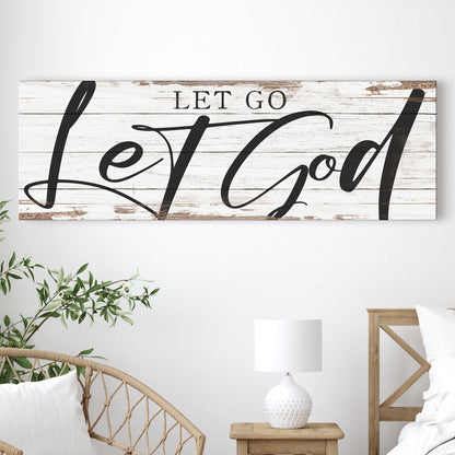 Let Go Let God Faith Sign VII canvas wall art Tailored Canvases on white wood background on Tampa Home & Garden Store