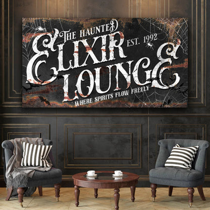 The Haunted Elixir Lounge III canvas by Tailored Canvases black background white typography on Tampa Home & Garden Store