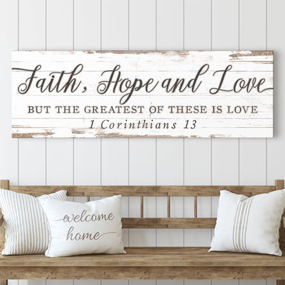 Faith Hope And Love canvas sign III on distressed whitewashed wood background Tailored Canvases on Tampa Home & Garden Store