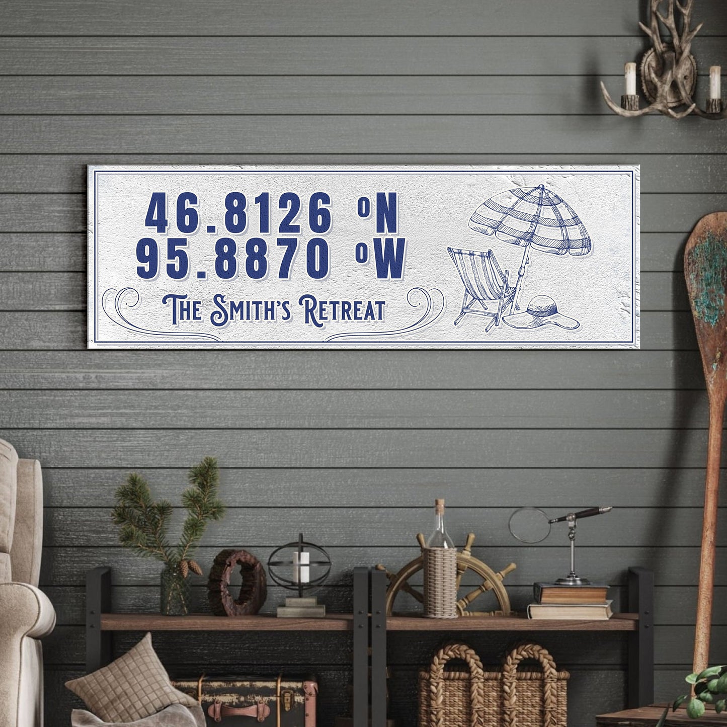 House Retreat Coordinates Sign canvas wall art Tailored Canvases coordinates and beach chair on Tampa Home & Garden Store
