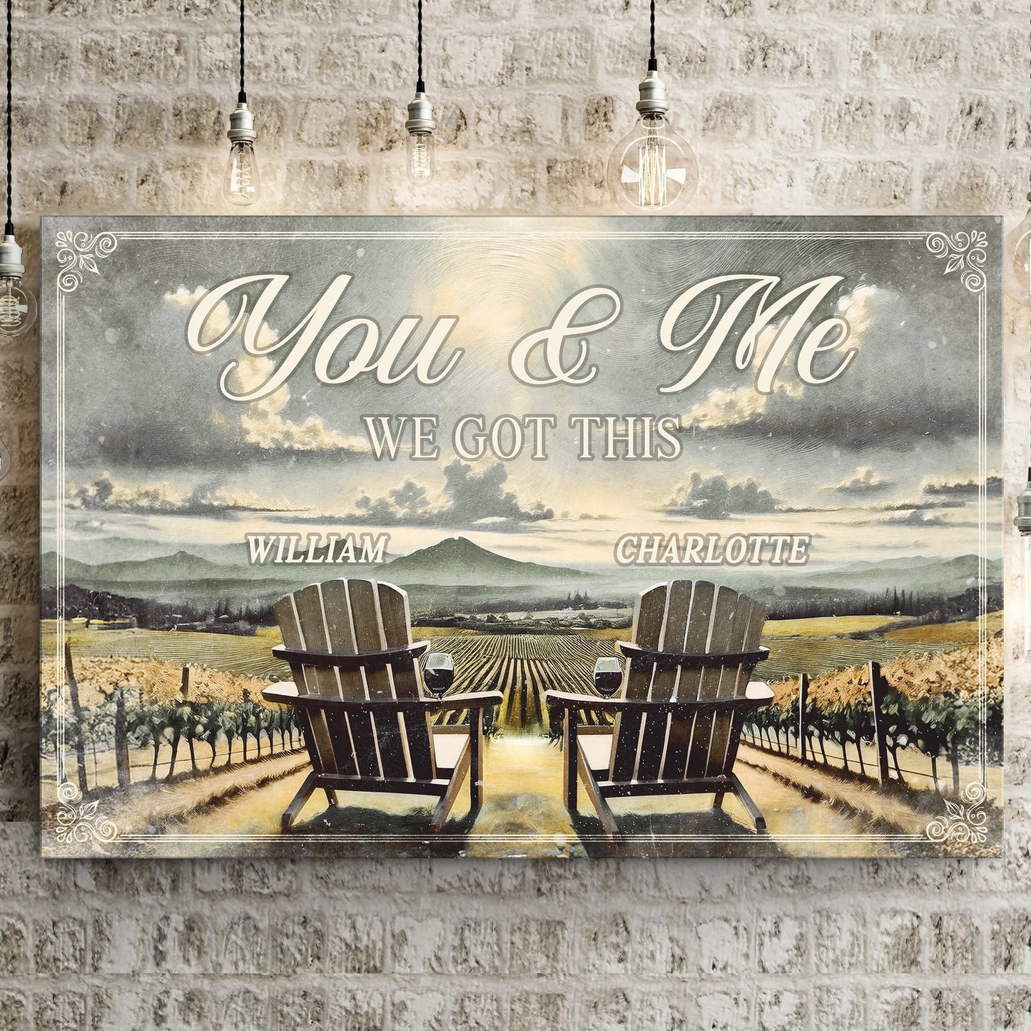 Vineyard themed We Got This Couple Sign canvas with You & Me and two chairs on Tampa Home & Garden Store
