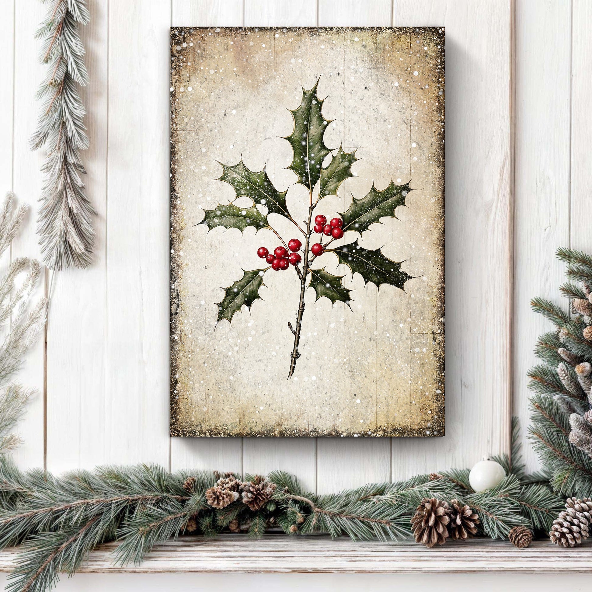 Christmas Holly Wall Art II canvas Tailored Canvases holly leaves and red berries on backdrop on Tampa Home & Garden Store