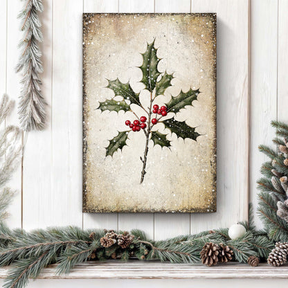 Christmas Holly Wall Art II canvas Tailored Canvases holly leaves and red berries on backdrop on Tampa Home & Garden Store