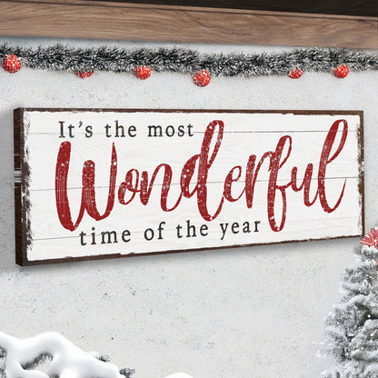 Canvas Christmas sign Tailored Canvases with black text and red cursive Wonderful on white wood on Tampa Home & Garden Store