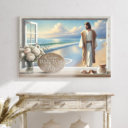 Come Walk With Me Faith Sign III canvas by Tailored Canvases; Jesus by the sea with flowers on Tampa Home & Garden Store