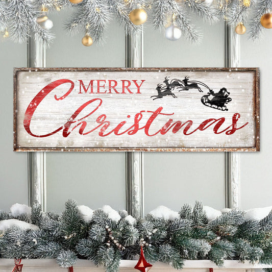 Vintage Merry Christmas Sign canvas by Tailored Canvases with rustic whitewash and sleigh motif on Tampa Home & Garden Store