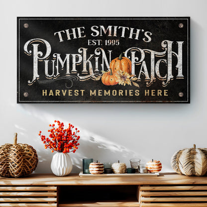 Harvest Memories Here pumpkin patch sign canvas Tailored Canvases rustic finish pumpkins on Tampa Home & Garden Store