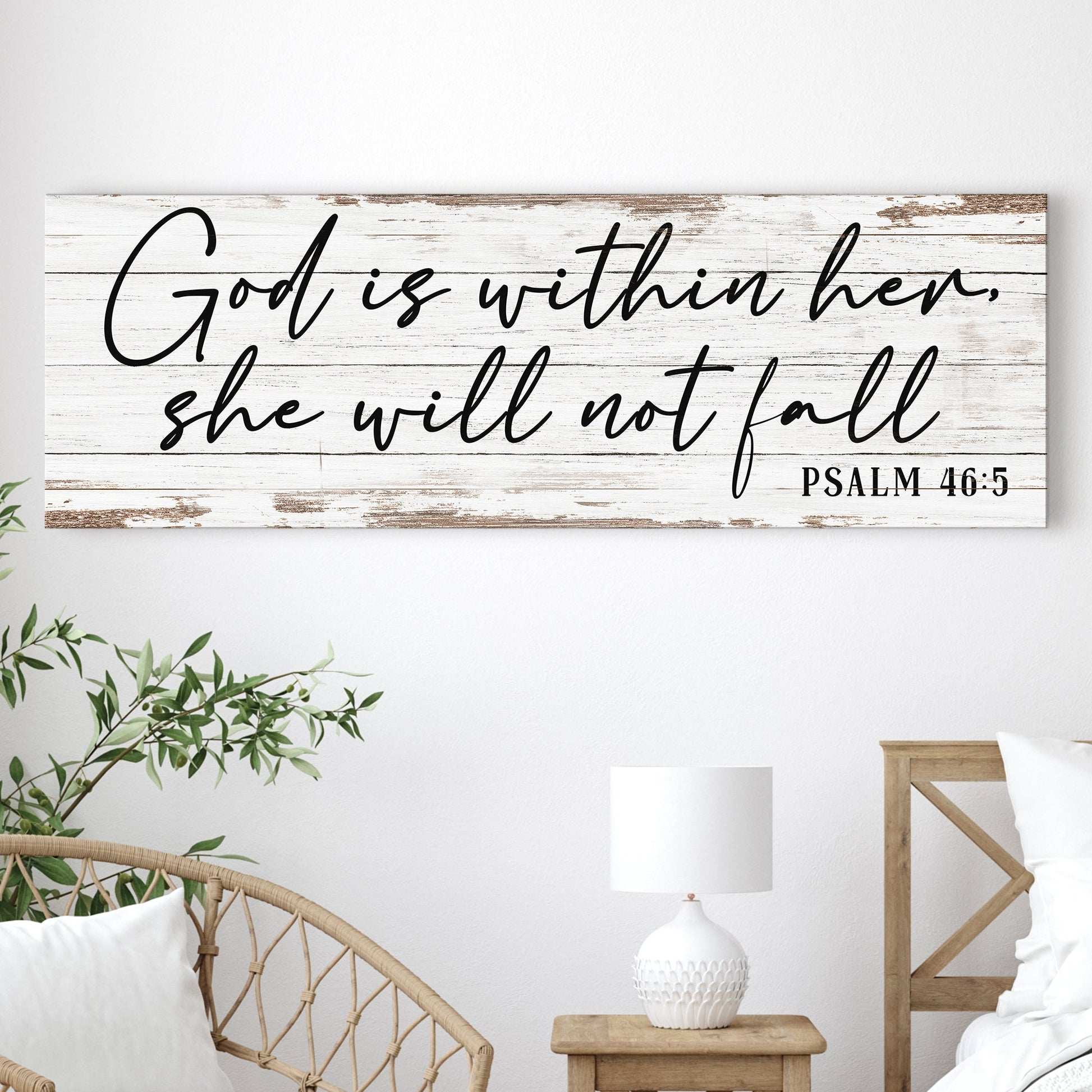 Canvas sign God Is Within Her Psalm 46:5 Faith Sign III script on wood Tailored Canvases on Tampa Home & Garden Store