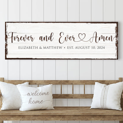 Forever And Ever Amen Faith Sign II canvas with rustic whitewash wood background on Tampa Home & Garden Store