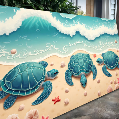 3D Coastal Wall Art II canvas with teal sea turtles on a sandy beach on Tampa Home & Garden Store