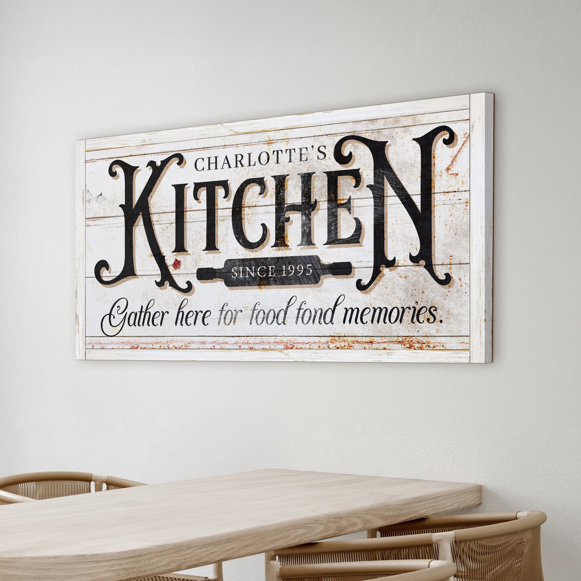Kitchen Sign XII canvas with distressed white frame and bold black KITCHEN lettering on Tampa Home & Garden Store