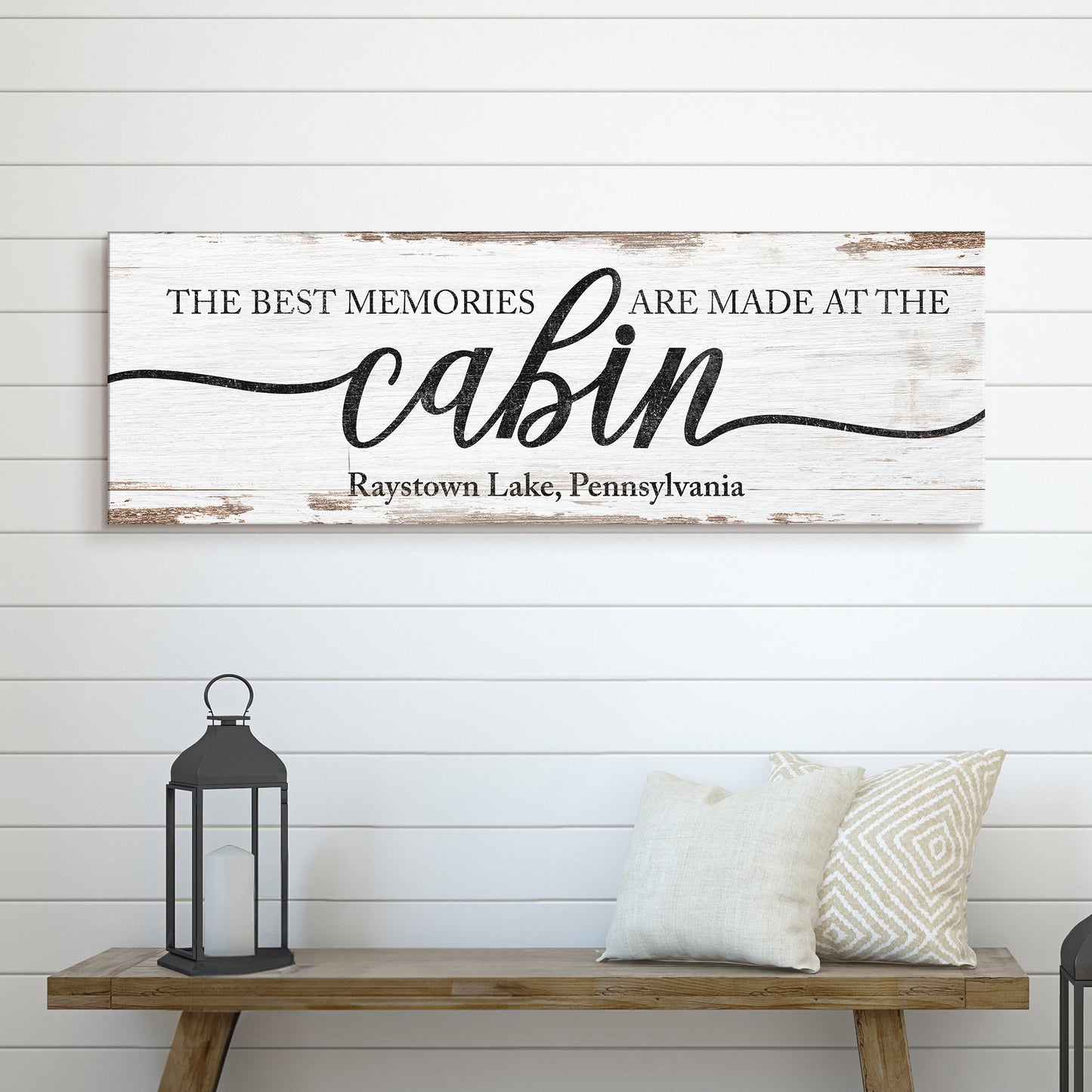 Best Memories Are Made At The Cabin Sign canvas on white wood by Tailored Canvases on Tampa Home & Garden Store