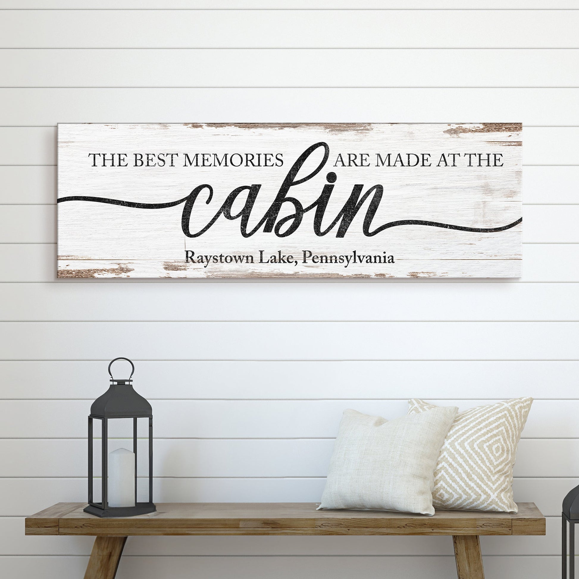 Best Memories Are Made At The Cabin Sign canvas on white wood by Tailored Canvases on Tampa Home & Garden Store