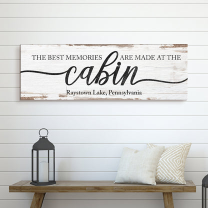 Best Memories Are Made At The Cabin Sign canvas on white wood by Tailored Canvases on Tampa Home & Garden Store