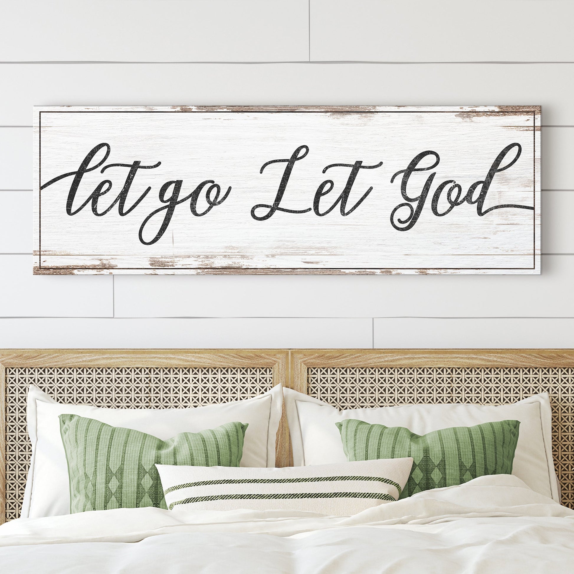 Canvas sign Let Go Let God Faith Sign IV with distressed white wood look Tailored Canvases on Tampa Home & Garden Store