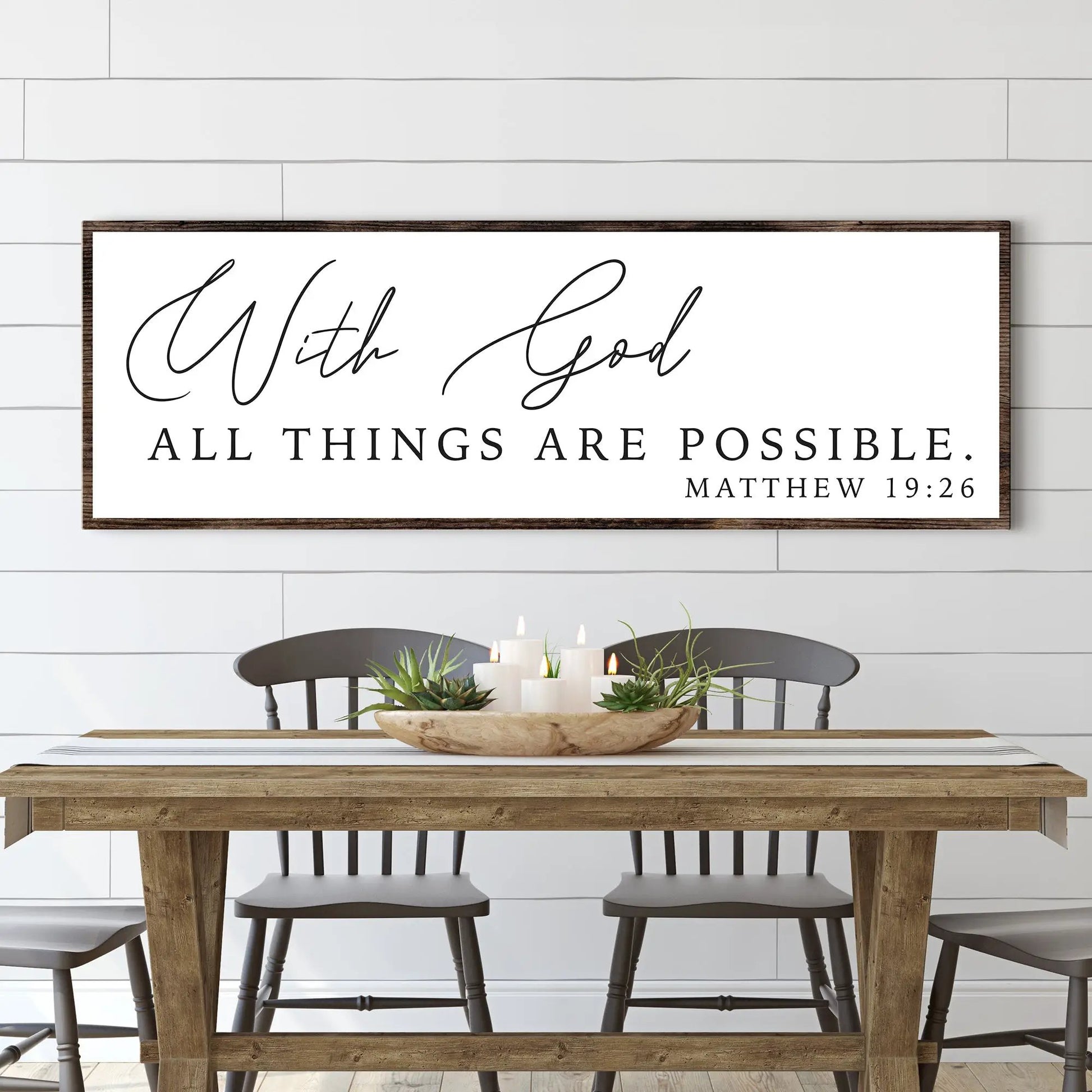 Canvas Faith Sign Tailored Canvases with script With God All Things Are Possible on backdrop on Tampa Home & Garden Store