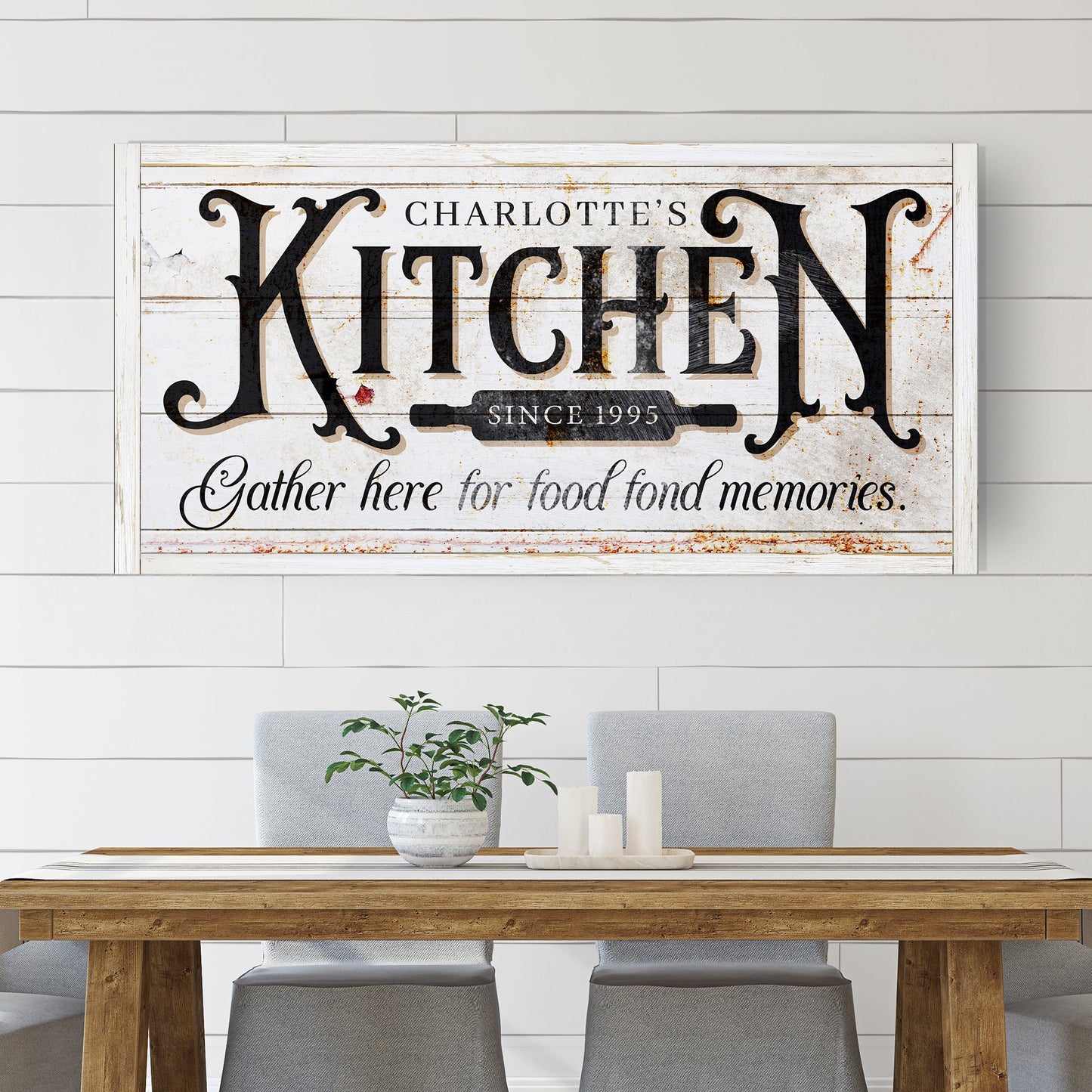 Kitchen Sign XII canvas by Tailored Canvases with distressed white wood and KITCHEN typography on Tampa Home & Garden Store