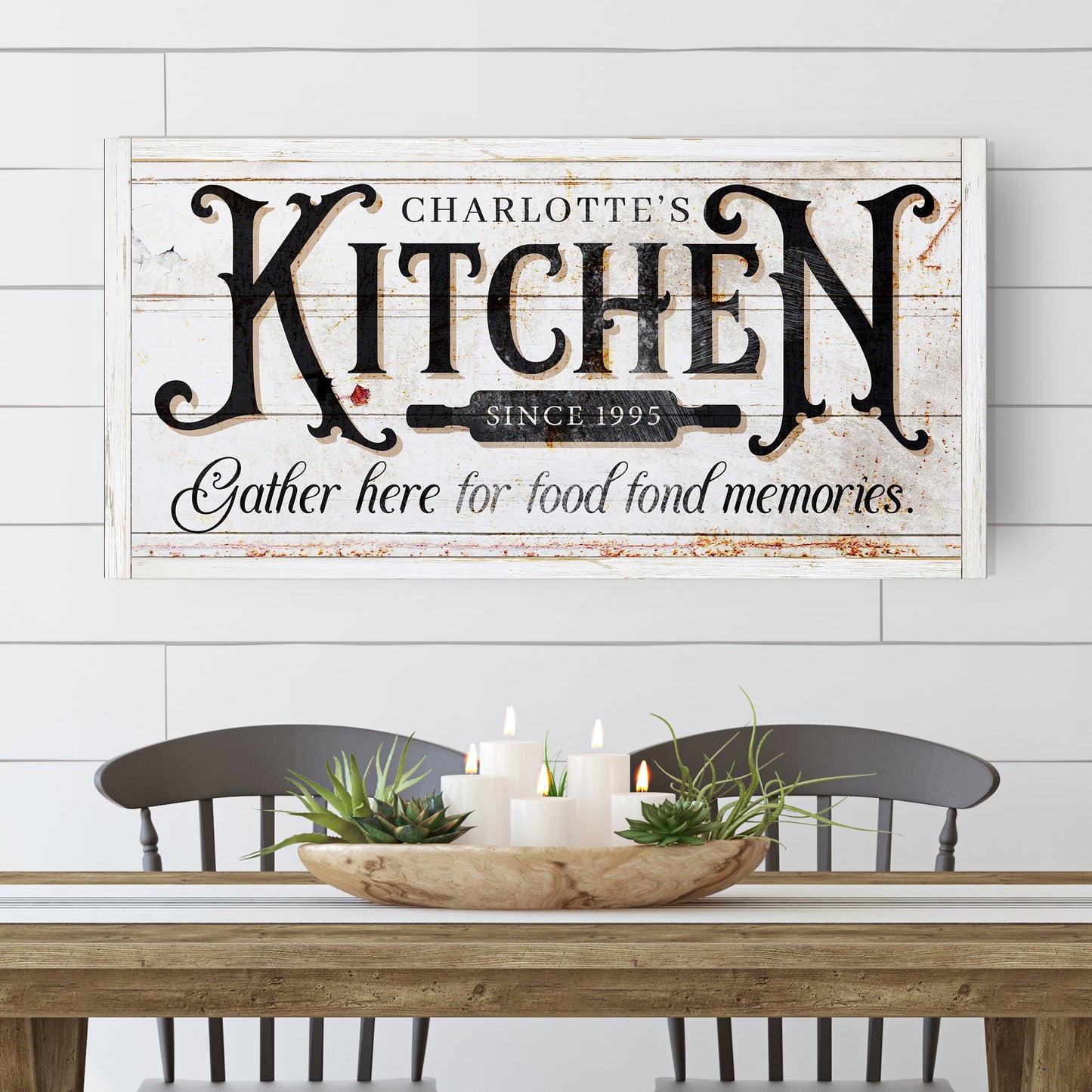 Kitchen Sign XII canvas by Tailored Canvases with whitewashed wood and bold KITCHEN lettering on Tampa Home & Garden Store