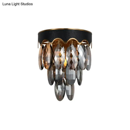 Black Crystal K9 Two-Tier Sconce with gold frame and hanging faceted crystals by Decorbites on Tampa Home & Garden Store