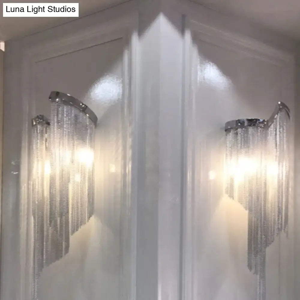 Pair of silver tassel wall lights with crystal bead strands in chrome finish Decorbites on Tampa Home & Garden Store
