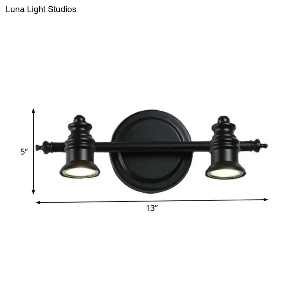 Matte Black Wall Light with two Decorbites lamps on a round backplate, 13 in wide on Tampa Home & Garden Store