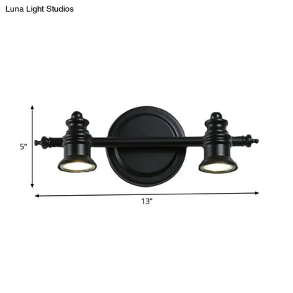 Matte Black Wall Light with two Decorbites lamps on a round backplate, 13 in wide on Tampa Home & Garden Store