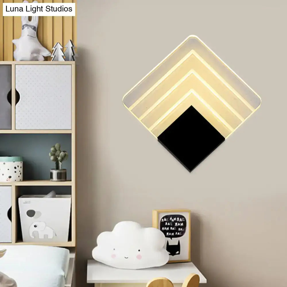 Silver Black Square Sconce geometric wall light with illuminated layered diamond design on Tampa Home & Garden Store