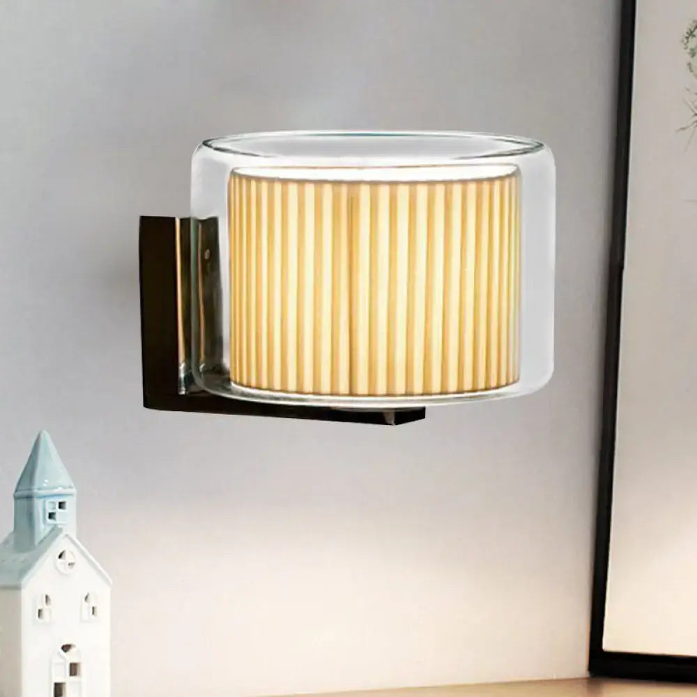 Amber Pleated Wall Lamp by Decorbites with clear glass housing and amber shade on Tampa Home & Garden Store