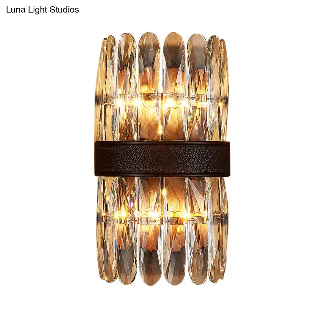 Black Crystal Wall Sconce by Decorbites, 2- or 4-light with clear faceted prisms and black band on Tampa Home & Garden Store