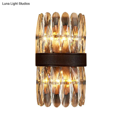 Black Crystal Wall Sconce by Decorbites, 2- or 4-light with clear faceted prisms and black band on Tampa Home & Garden Store