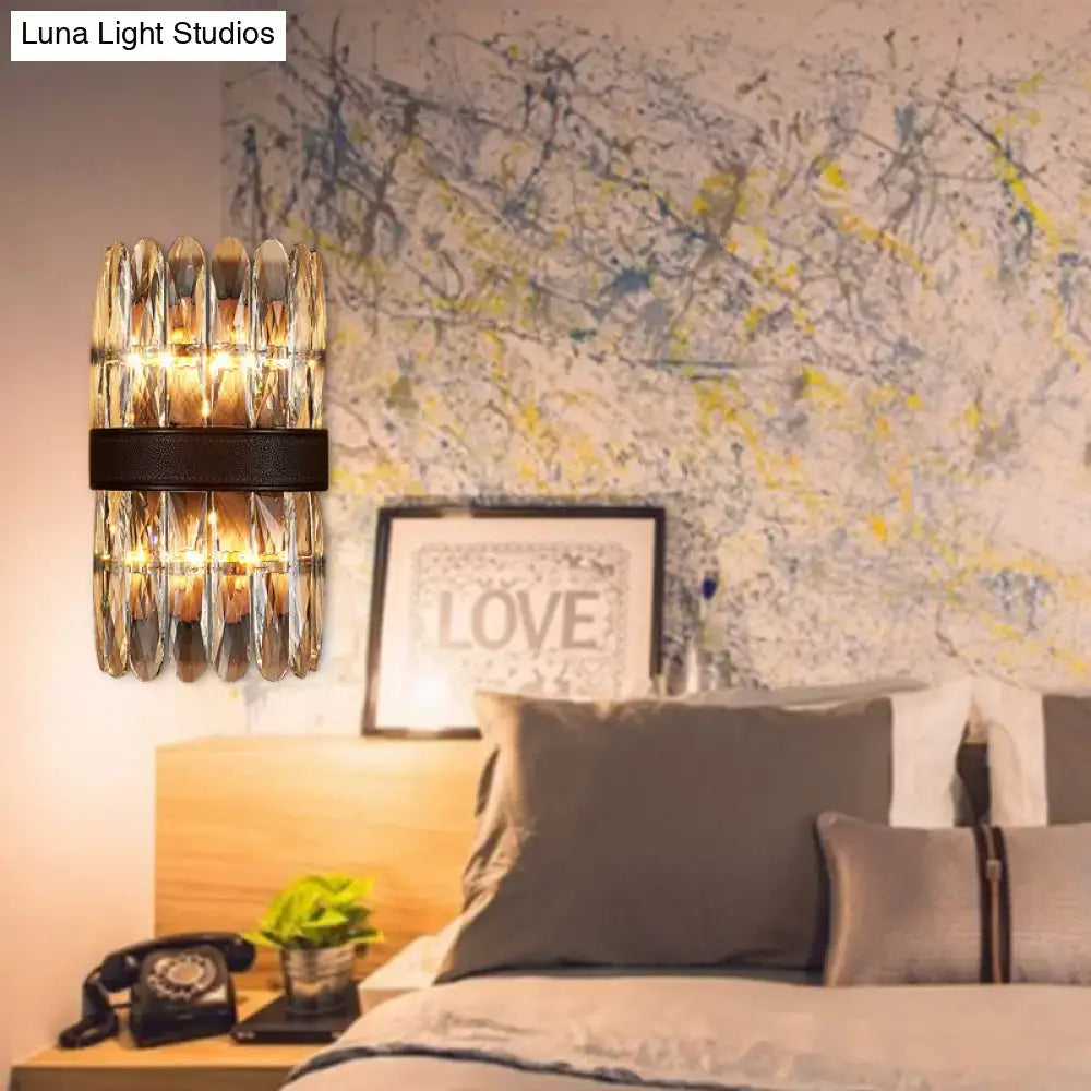 Black Crystal Wall Sconce with stacked glass prisms and black band by Decorbites 2-4 light on Tampa Home & Garden Store
