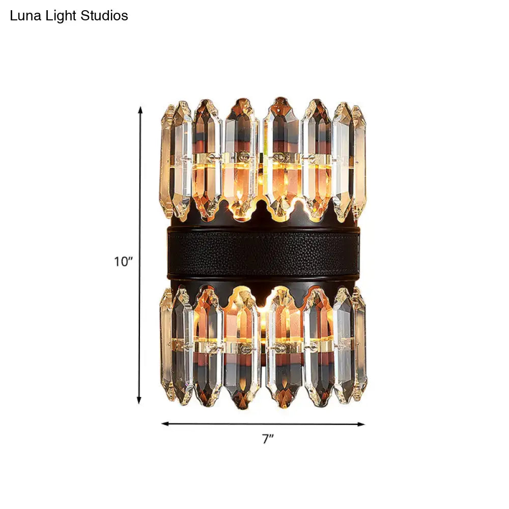 Black Crystal Wall Sconce 2 or 4 Light by Decorbites, black band with amber crystal prisms on Tampa Home & Garden Store