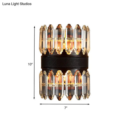 Black Crystal Wall Sconce 2 or 4 Light by Decorbites, black band with amber crystal prisms on Tampa Home & Garden Store