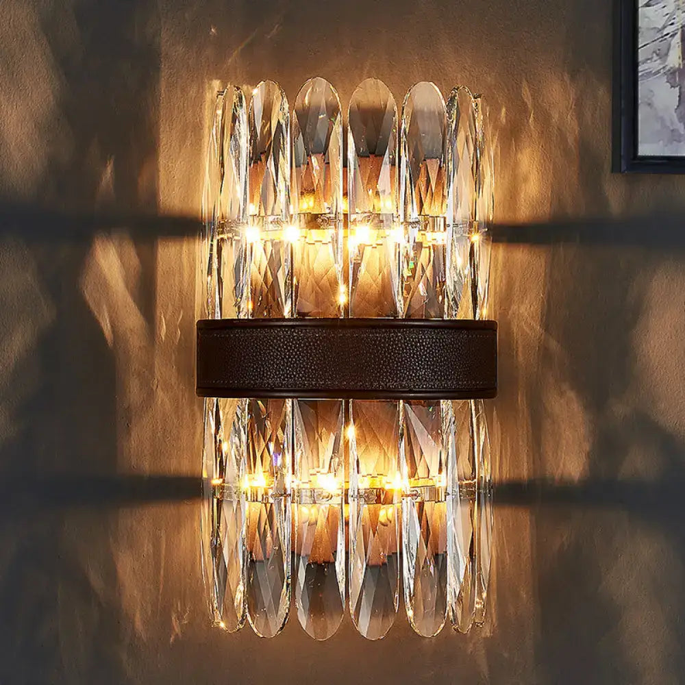 Decorbites Black Crystal Wall Sconce 2- or 4-light with black metal band and crystal prisms on Tampa Home & Garden Store