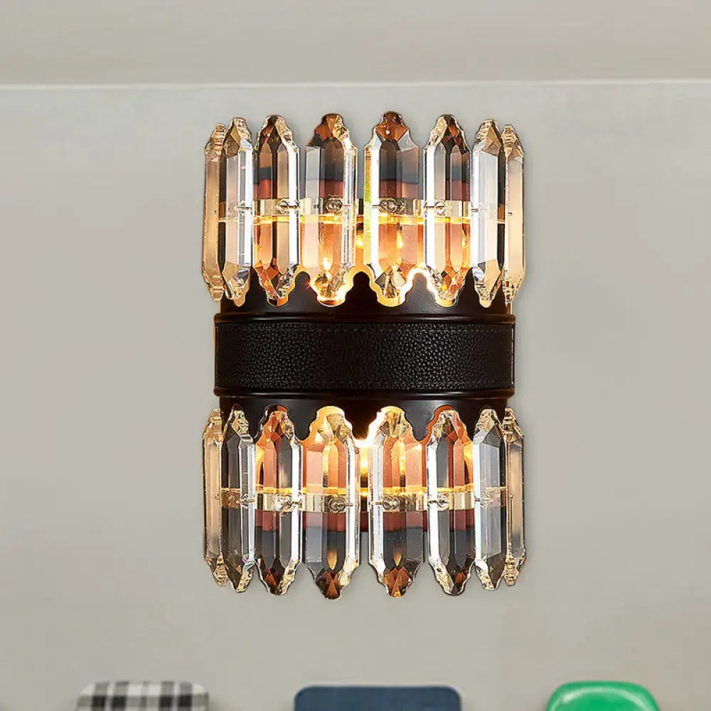 Black crystal wall sconce 2/4 light with crystal prisms and black leather band Decorbites on Tampa Home & Garden Store