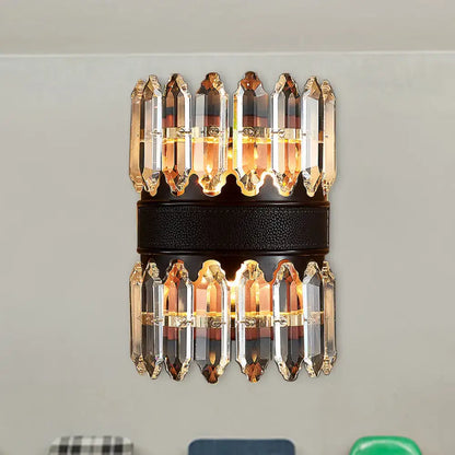 Black crystal wall sconce 2/4 light with crystal prisms and black leather band Decorbites on Tampa Home & Garden Store