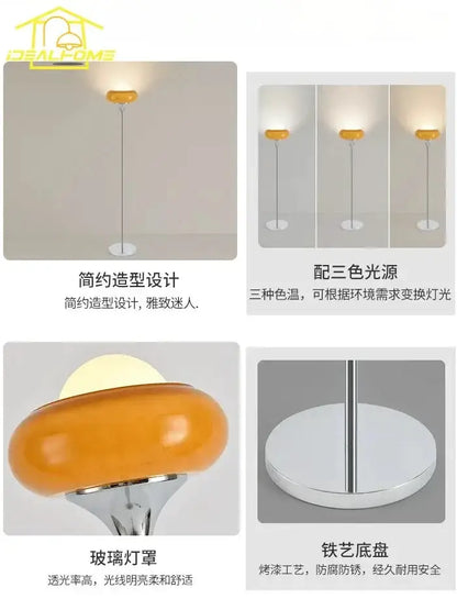 Amber Glass Iron LED Floor Lamp for Living Room