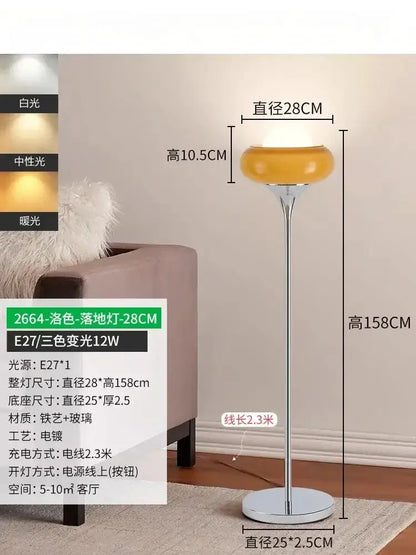Amber Glass Iron LED Floor Lamp for Living Room