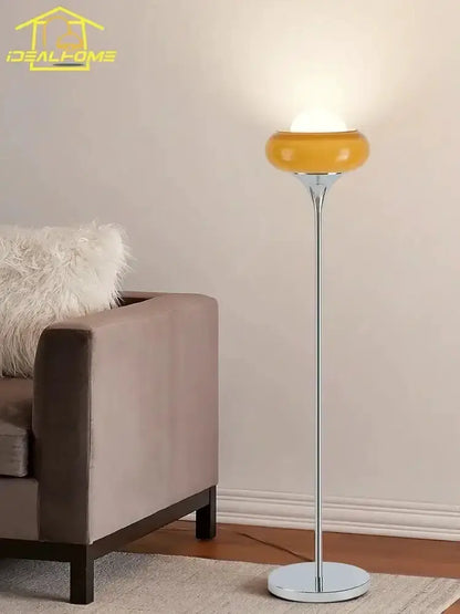 Amber Glass Iron LED Floor Lamp for Living Room