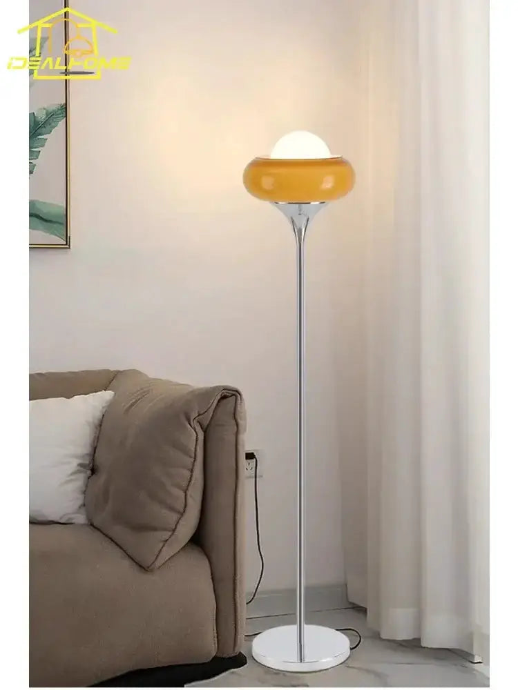 Amber Glass Iron LED Floor Lamp for Living Room