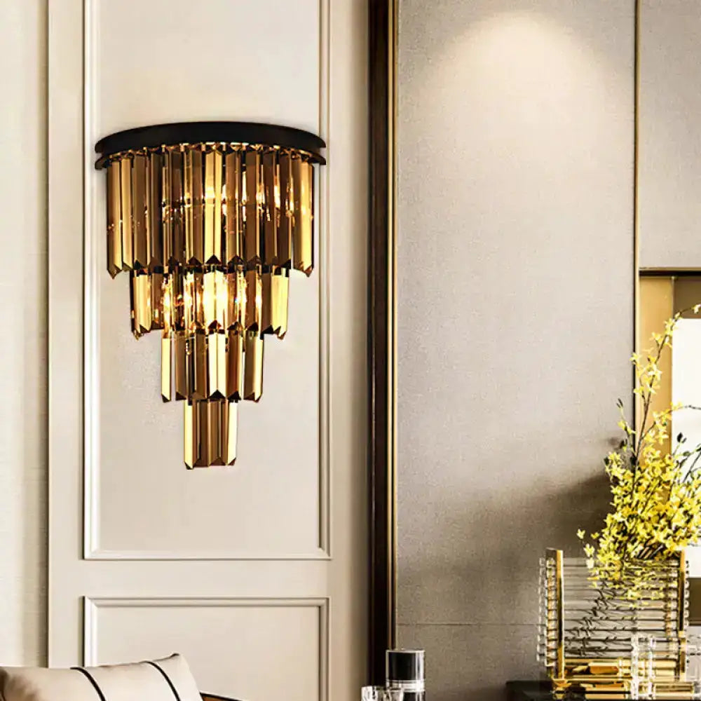 Modern Amber Tiered Crystal Wall Mounted Lamp
