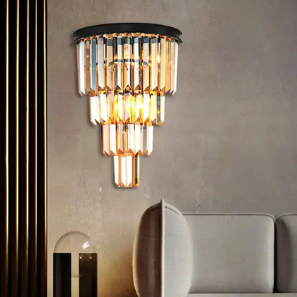 Modern Amber Tiered Crystal Wall Mounted Lamp