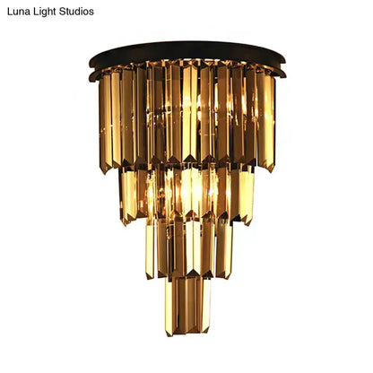 Modern Amber Tiered Crystal Wall Mounted Lamp