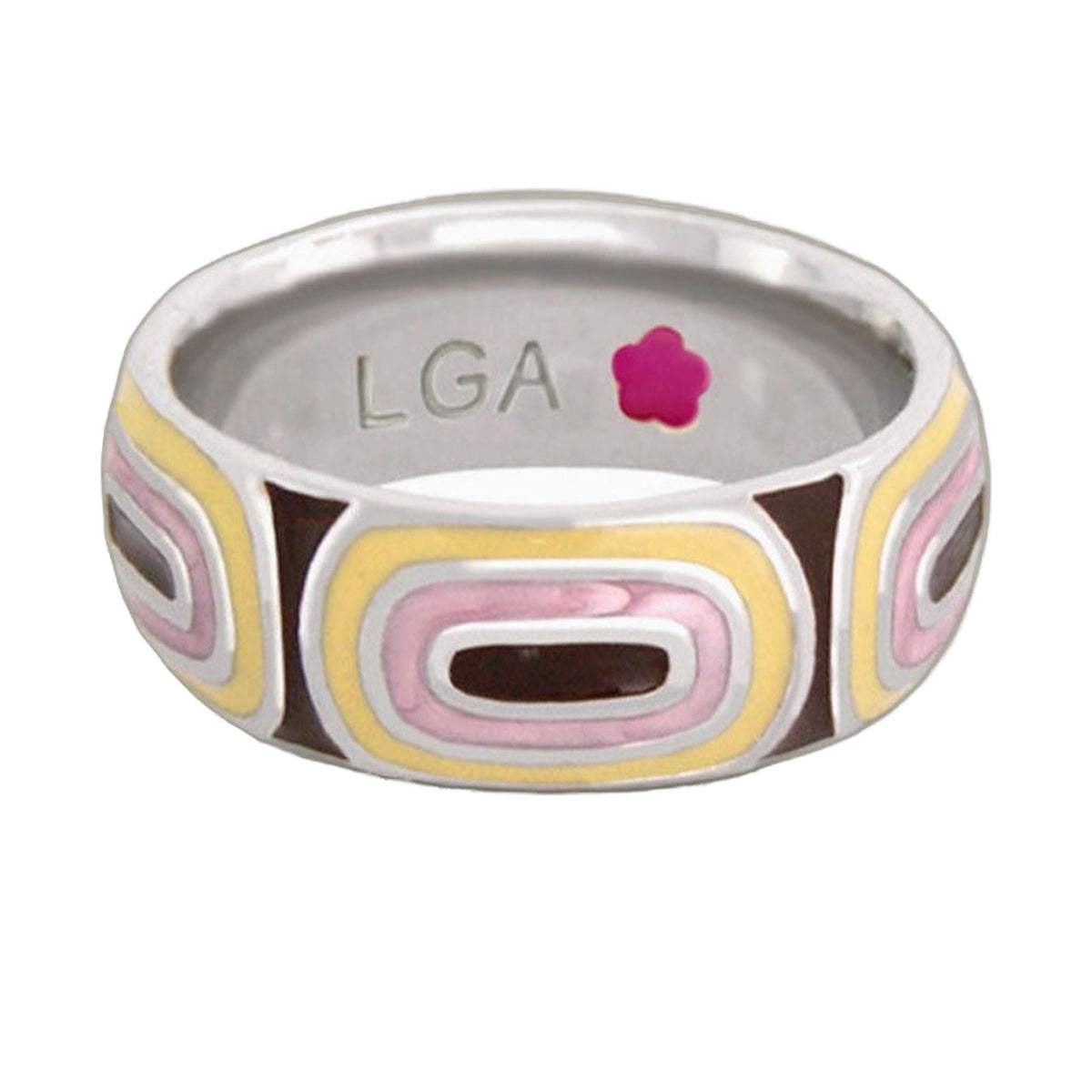 Modern Art Band ring pastel geometric enamel with Lauren G Adams branding inside on Tampa Home & Garden Store