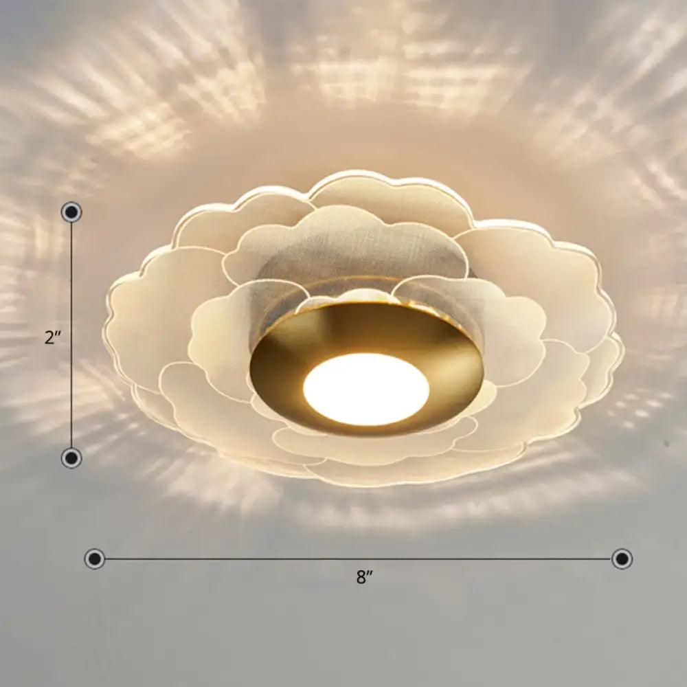 White Gold Flower Sconce with layered white petal shade and gold center, ceiling flush mount on Tampa Home & Garden Store